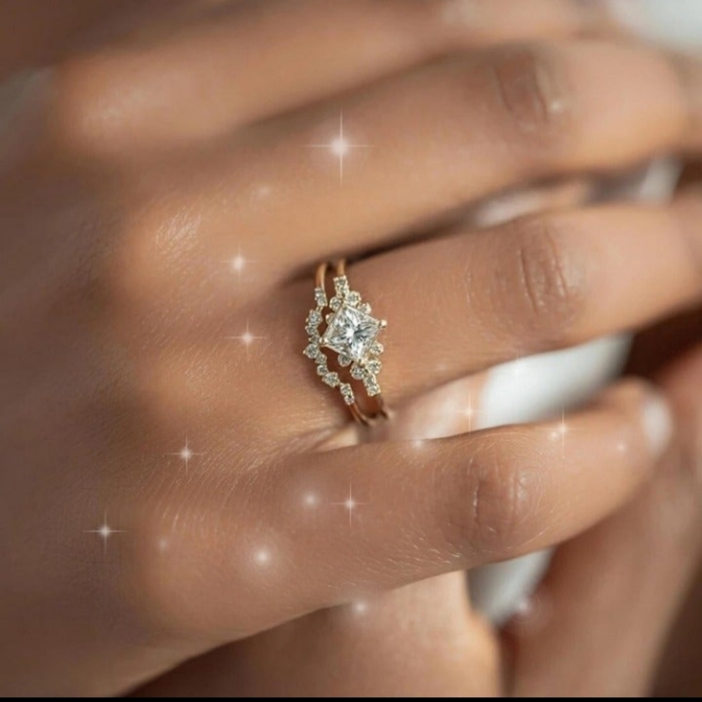 18K gold plated square diamond ring 6.5